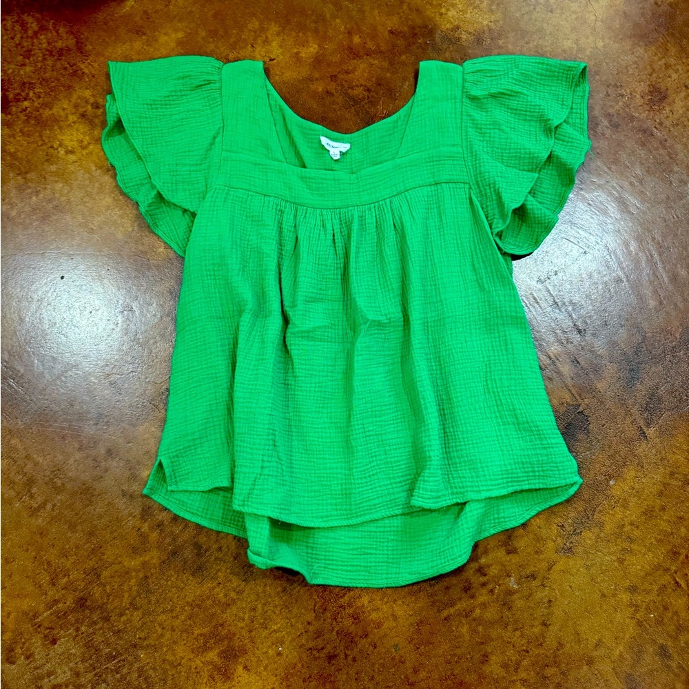 Green flutter sleeve top